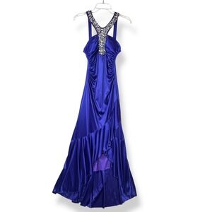 Vintage Y2K 2000s Deb Formal Prom Dress Womens Size Medium Purple Glam Mermaid